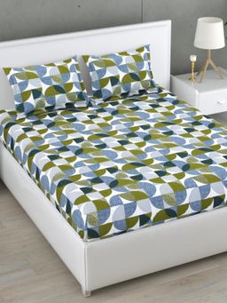 Home Affairs - Blue 160 TC Super King Cotton Bedsheet and pillow covers
