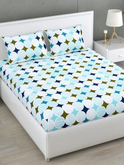 Home Affairs - Blue 160 TC Super King Cotton Bedsheet and pillow covers