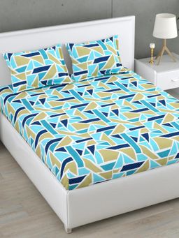 Home Affairs - Blue 160 TC Double King Cotton Bedsheet and pillow covers
