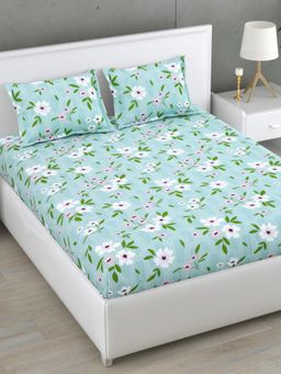 Home Affairs - Blue 160 TC Double King Cotton Bedsheet and pillow covers