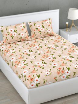 Home Affairs - Peach 160 TC Super King Cotton Bedsheet and pillow covers
