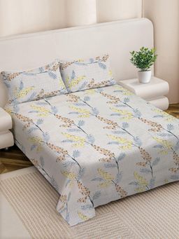 FABINALIV - Multicolour Floral 300 TC Cotton Blend Super King Bedsheet with 2 Pillow Covers