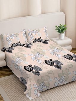 FABINALIV - Multicolour Floral 300 TC Cotton Blend Super King Bedsheet with 2 Pillow Covers