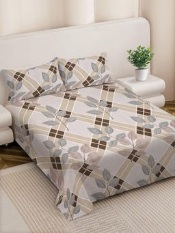 FABINALIV - Multicolour Geometric 300 TC Cotton Blend Super King Bedsheet with 2 Pillow Covers
