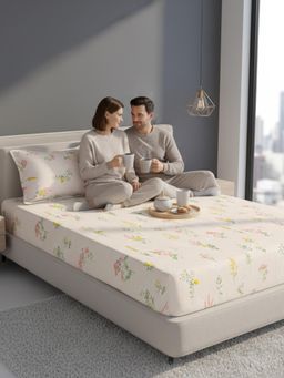 FABINALIV - Multicolour Floral 300 TC Cotton Blend Super King Bedsheet with 2 Pillow Covers