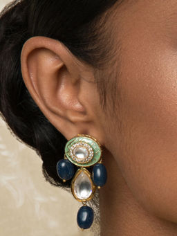 Joules By Radhika - Blue Blingtastic Enamelled Kundan Earrings