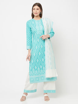 Safaa - Women Cotton Woven Chikankari Design Unstitched Dress Material with Dupatta (Set of 3)