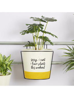 HomeTown - Pep Pop Metal Quote Railing Planter 26Cm in Off White & Yellow Colour