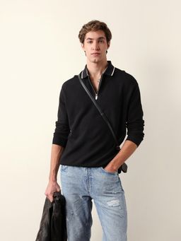 The Bear House - Men Black Cotton Collar Neck Polo T-Shirt