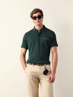 The Bear House - Men Green Cotton Collar Neck Polo T-Shirt