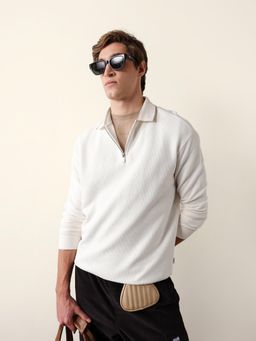 The Bear House - Men White Cotton Collar Neck Polo T-Shirt