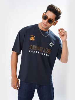 ROYALTAIL - Navy Cotton Graphic Men Oversized Printed T-Shirt