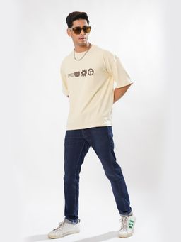 ROYALTAIL - Ivory Cream Men Oversized Printed T-Shirt