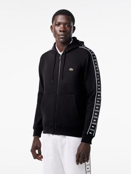 Lacoste - Men Black Logo Stripe Zip-Up Sweatshirt