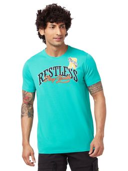 Spykar - Men Green Cotton Round Neck T-Shirt