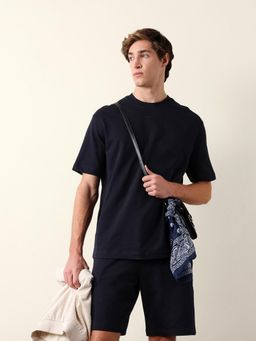 The Bear House - Men Navy Blue Cotton Round Neck T-Shirt