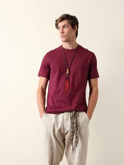 The Bear House - Men Maroon Cotton Round Neck T-Shirt