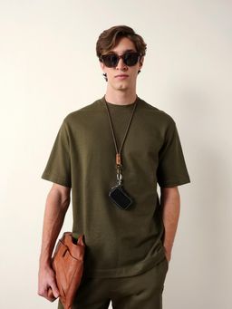 The Bear House - Men Olive Cotton Round Neck T-Shirt