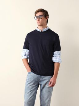 The Bear House - Men Blue Cotton Round Neck T-Shirt