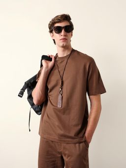The Bear House - Men Brown Cotton Round Neck T-Shirt