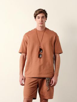 The Bear House - Men Beige Cotton Round Neck T-Shirt