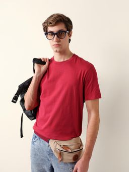 The Bear House - Men Red Cotton Round Neck T-Shirt