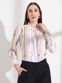 FITHUB - Multi-Color Women's Premium Spread Collar Printed Formal Top