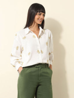 U.S. POLO ASSN. - White Floral Embroidered Top