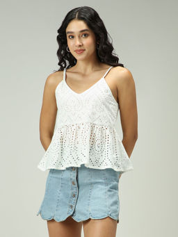 Outzidr - White Strappy Aline Schifley Vacay Top