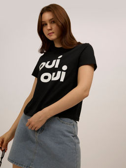 Outzidr - Black Cotton Graphic Regular Casual Wear T-Shirt