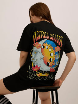 Outzidr - Black Cotton Oversized Graphic Casual Wear T-Shirt