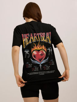 Outzidr - Black Boxy Cotton Cropped Graphic Casual Wear T-Shirt