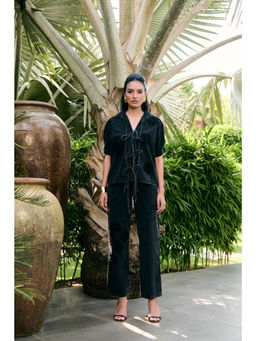 Kay Kay BY KKHUSHI SAHAII - Black Ciri Tie-Ups Details Shirt And Pant