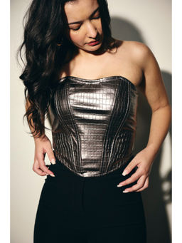 IT GIRL - Women Grey Strapless Corset Top