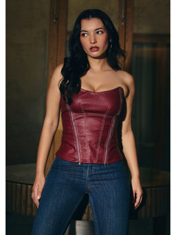 IT GIRL - Women Wine Solid Strapless Corset Top