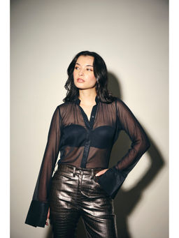 IT GIRL - Women Black Long Cuffed Shirt