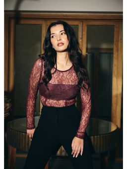 IT GIRL - Women Burgundy Lace Design Top