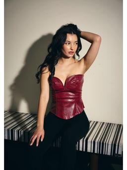 IT GIRL - Women Red Textured Strapless Corset Top