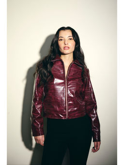 IT GIRL - Women Wine Textured Collar Neck Jacket