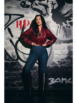 IT GIRL - Women Red Textured Collar Neck Jacket