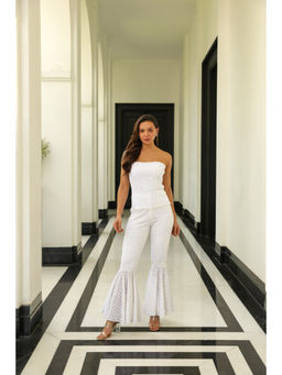 Kay Kay BY KKHUSHI SAHAII - White Miu Embroidered Strapless Top And Palazzo