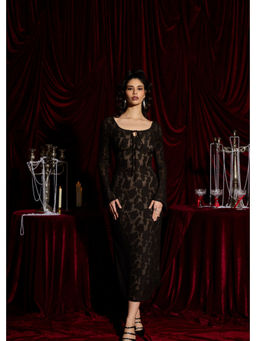 Lea Clothing - Nocturne Shadow Jacquard Lace Midi Dress