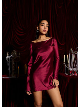 Lea Clothing - Sangria Satin Slip Cowl Embellished Mini Dress
