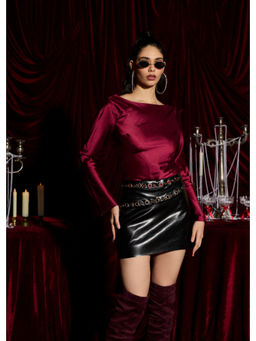 Lea Clothing - Obsidian Black Leather Eyelet Mini Skirt