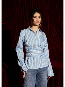 Lea Clothing - Bluebell Wrap Stripe Shirt