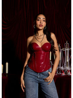 Lea Clothing - Cranberry Burgundy Vinyl Bustier Corset Top