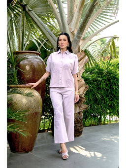 Kay Kay BY KKHUSHI SAHAII - Lavender Blayze Flower Design Embroidered Shirt And Pant