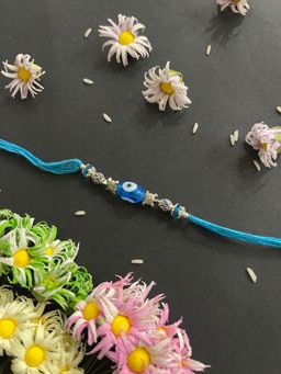 Digital Dress Room - Fancy Designer Rakhi TortoiseSky Blue Evil Eye Charm Crystal Beads Thread Rakhi