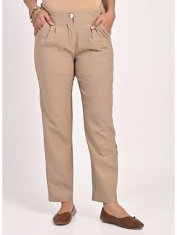 Lakshita - Beige Straight Fir Pant With Decorative Belt Detail
