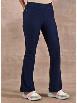 Lakshita - Navy Blue Flared Fit Denim Washed Pant